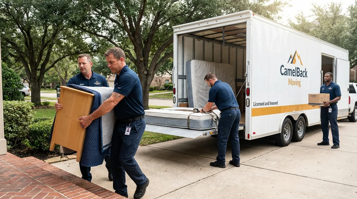 Crew loading residential truck for cross-state move from Depoe Bay, OR