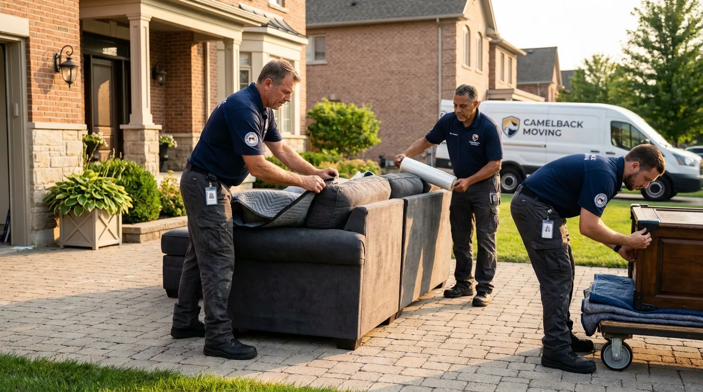 Large estate moving crew wrapping furniture in Depoe Bay, OR