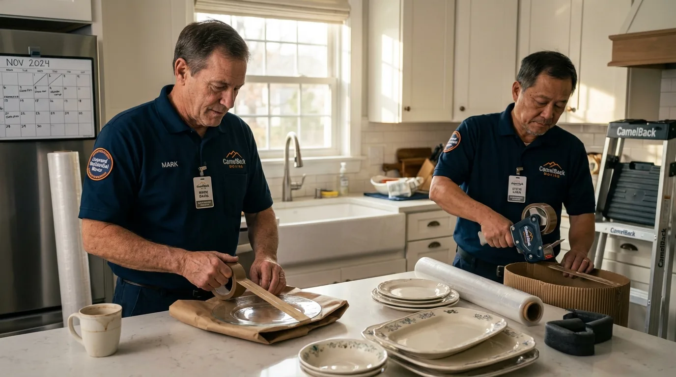 Professional crew packing kitchen dishware in Depoe Bay, OR